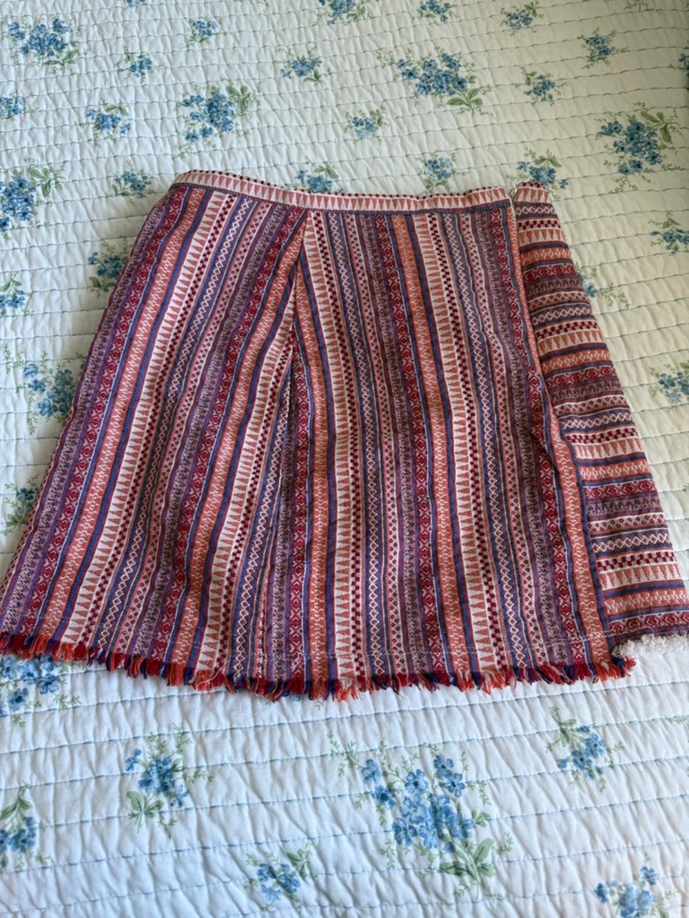 Striped Fringe Mini Skirt in Red & Pink